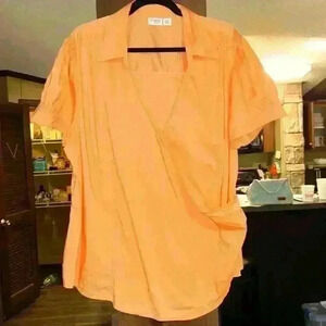22/24 2x 3x Orange cotton wrap top plus sz puff sleeve wear all year!